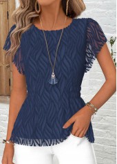 Navy Short Sleeve Round Neck Blouse