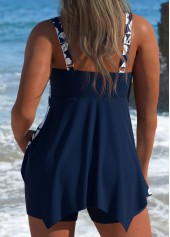 Mid Waisted Floral Print Navy Tankini Set