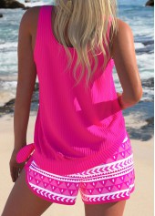 Geometric Print Bowknot Hot Pink Tankini Set