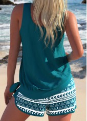 Geometric Print Bowknot Turquoise Tankini Set