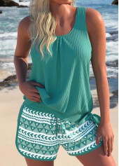 Geometric Print Bowknot Sage Green Tankini Set