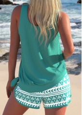 Geometric Print Bowknot Sage Green Tankini Set