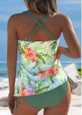 Mid Waisted Floral Print Green Tankini Set