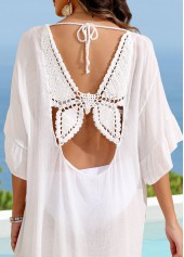 White V Neck Ruffle Cover Up