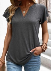 Dark Grey Marl Short Sleeve Split Neck T Shirt