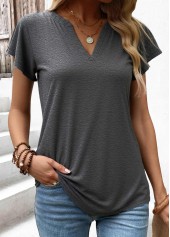 Dark Grey Marl Short Sleeve Split Neck T Shirt