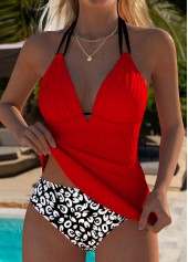 Mid Waisted Leopard Red Tankini Set