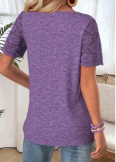 Purple Short Sleeve Split Neck T Shirt