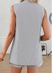 Striped Grey Sleeveless Short Sleeve Cardigan and Shorts