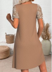 Light Coffee Short Round Neck Dress