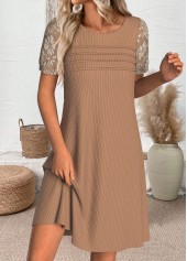Light Coffee Short Round Neck Dress