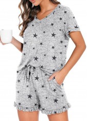 Star Print Grey Round Neck Lounge Top and Shorts