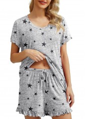 Star Print Grey Round Neck Lounge Top and Shorts