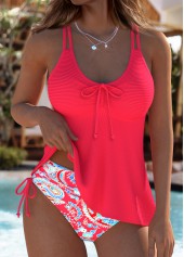 Mid Waisted Paisley Print Red Tankini Set