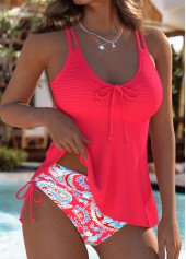 Mid Waisted Paisley Print Red Tankini Set