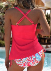 Mid Waisted Paisley Print Red Tankini Set