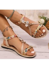 Raw White Tribal Print Round Toe Falt