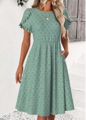 Sage Green Short Sleeve Round Neck Dress