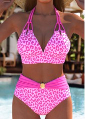Mid Waisted Leopard Pink Bikini Set