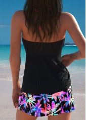 Mid Waisted Tropical Plants Print Multi Color Tankini Set