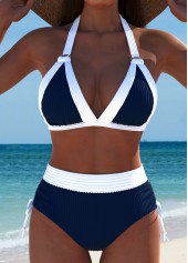 Mid Waisted Navy V-Neck Bikini Set