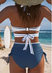 High Waisted Striped Dusty Blue Bikini Set