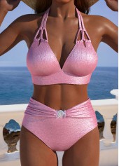 Mid Waisted Pink Tie Bikini Set