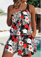 Floral Print Black One Piece Swimwear