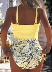 Paisley Print Light Yellow One Piece Swimwear