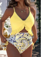 Paisley Print Light Yellow One Piece Swimwear