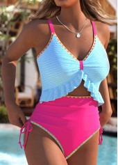 Blue Contrast Piping One Piece Swimwear