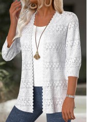 White Texture 3/4 Sleeve Light Cardigan