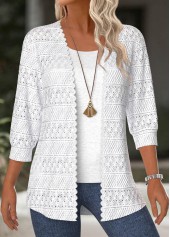 White Texture 3/4 Sleeve Light Cardigan