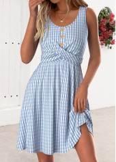 Dusty Blue Short Sleeveless Round Neck Dress