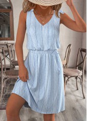 Light Blue Short Sleeveless V Neck Dress