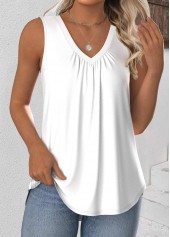 White Sleeveless V Neck Tank Top