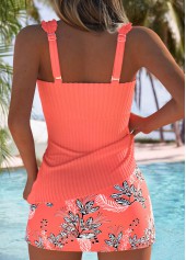 Mid Waisted Floral Print Coral Tankini Set