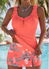 Mid Waisted Floral Print Coral Tankini Set