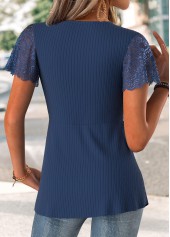 Navy Short Sleeve V Neck T Shirt