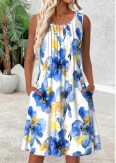 Floral Print Multi Color Sleeveless Scoop Neck Dress