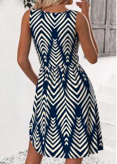 Chevron Print Navy Short Sleeveless Round Neck Dress