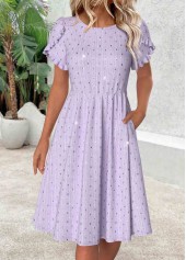 Light Purple Short Sleeve Round Neck Dress