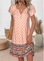 Random Floral Print Multi Color Short Split Neck Dress