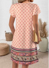 Random Floral Print Multi Color Short Split Neck Dress