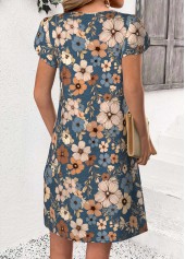 Floral Print Multi Color Short Split Neck Dress