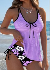 Mid Waisted Floral Print Purple Tankini Set