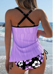 Mid Waisted Floral Print Purple Tankini Set