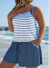 Striped Dusty Blue One Piece Swimwear