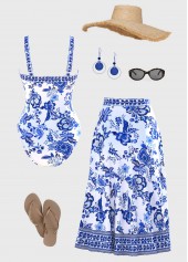 Random Floral Two-Piece One Piece Swimwear and Skirt