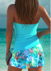 Mid Waisted Marine Life Print Cyan Tankini Set